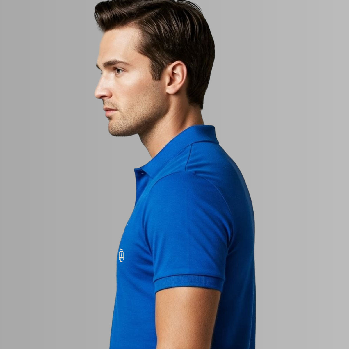 Signature Crest Polo t-shirt from side view in Royal blue Color