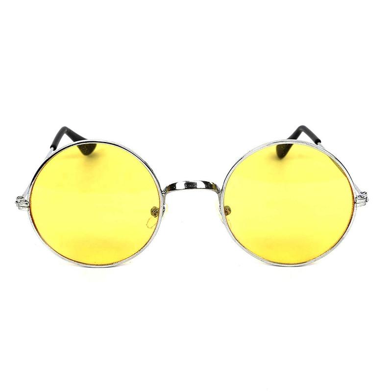 Unisex Yellow Silver Round Sunglass