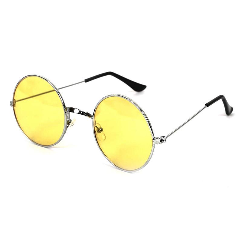 Unisex Yellow Silver Round Sunglass