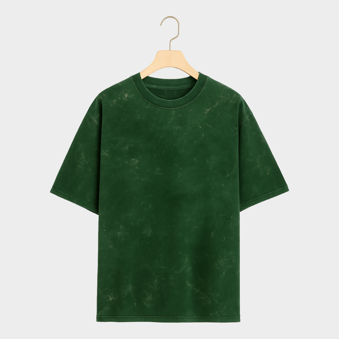 Bottle Green Tide-bloom Acid Wash Oversized T Shirt