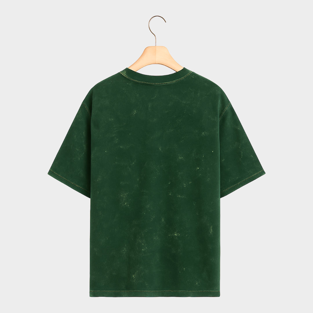 Back side of Stillcore Acid Wash Oversized T Shirt in Bottle-green color 