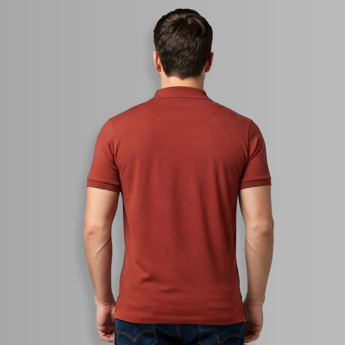 Signature Crest Polo t-shirt from back  in Brick red Color