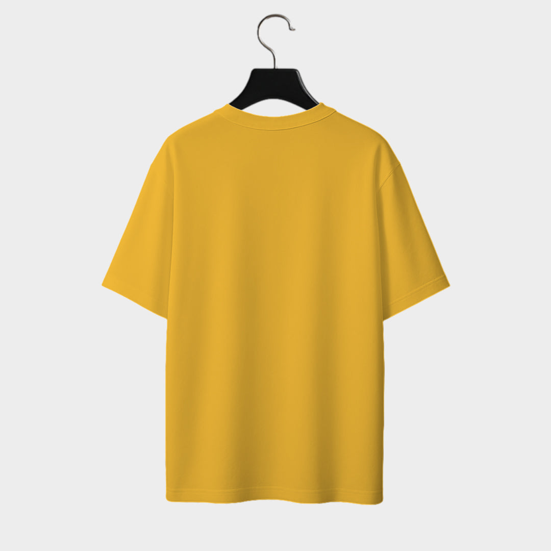 Back side of Rootveil Classic Oversized T-Shirt in Mustard-yellow color