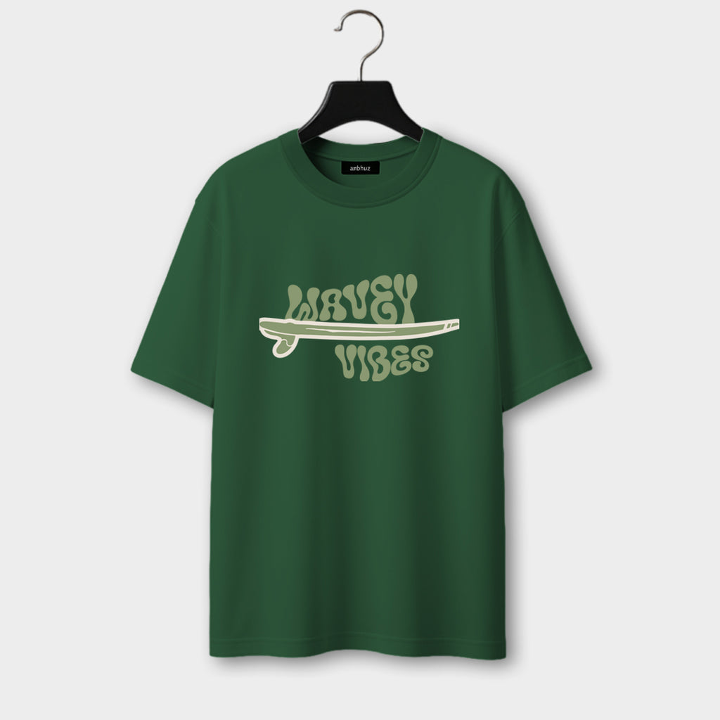 Front view of Wavey-vibes Classic Oversized t-shirt in Bottle-green color.