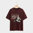 Front side of Stillcore Acid Wash Oversized T Shirt in Maroon color 