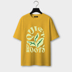 Front side of Rootveil Classic Oversized T-Shirt in Mustard-yellow color