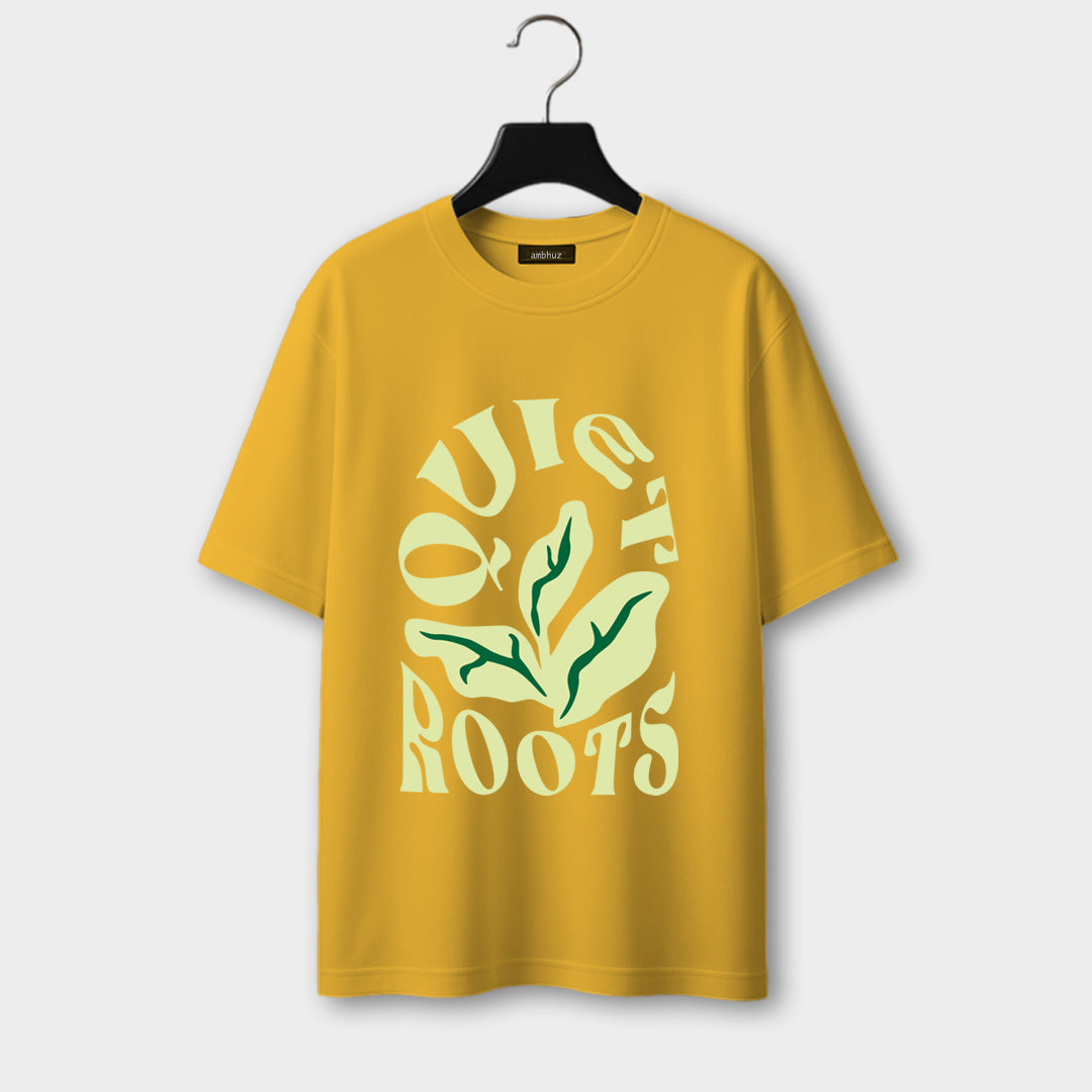 Front side of Rootveil Classic Oversized T-Shirt in Mustard-yellow color