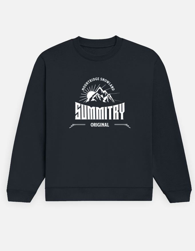 Navy sweatshirt with 'Summitry Original' logo on a white background