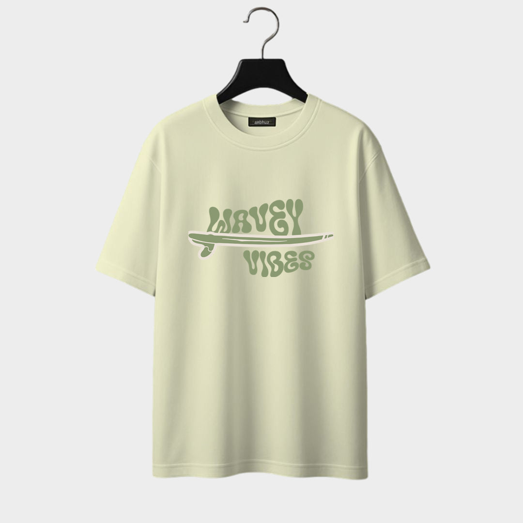 Front view of Wavey-vibes Classic Oversized t-shirt in Off-white color.