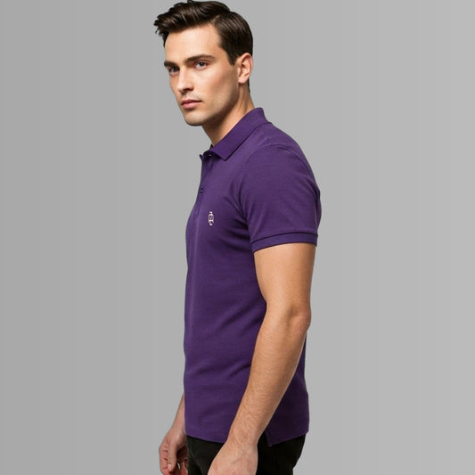 Signature Crest Polo t-shirt from side view in Purple Color 