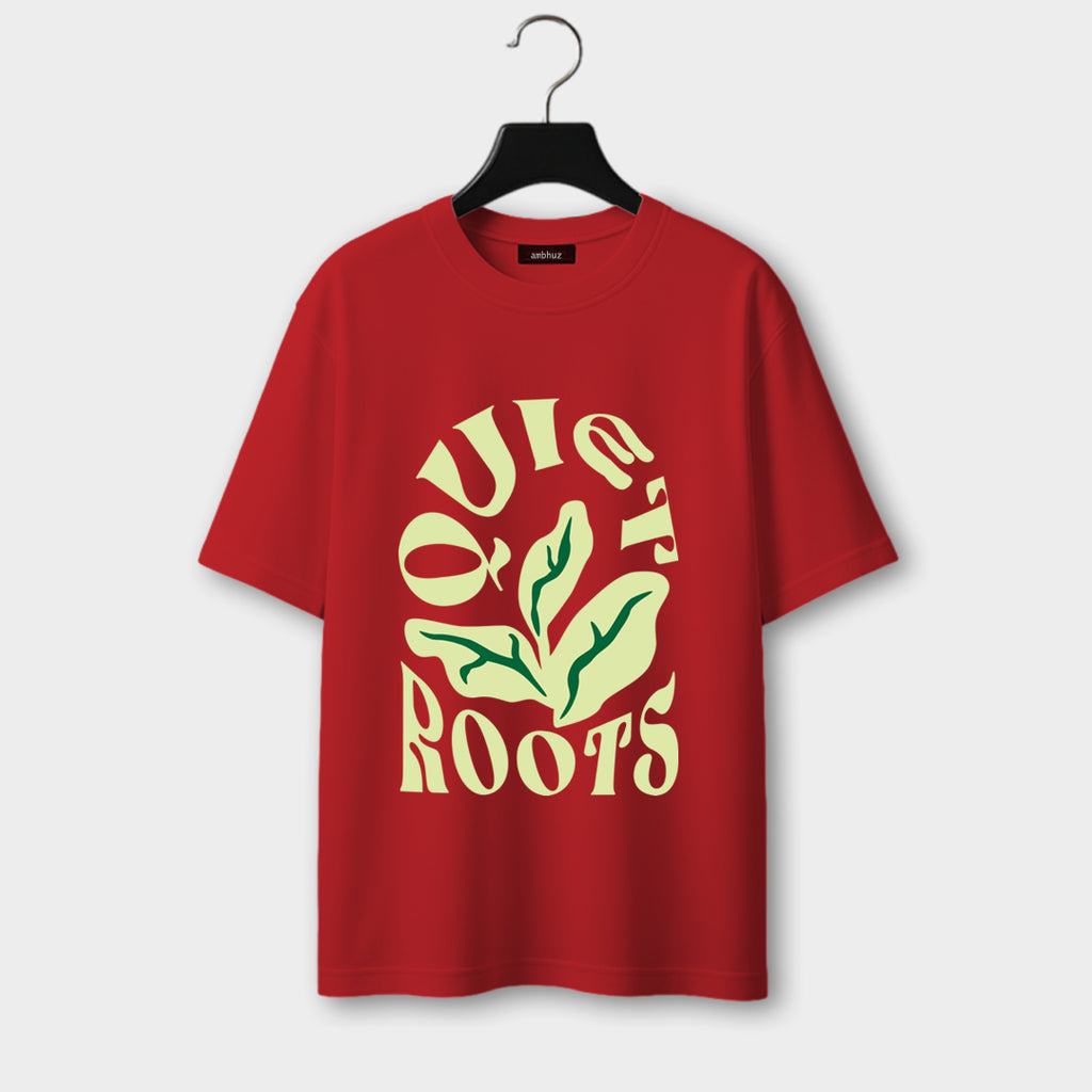 Front side of Rootveil Classic Oversized T-Shirt in Red color