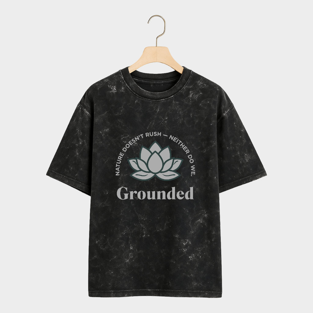 Black-Root-line Acid Wash Oversized T Shirt