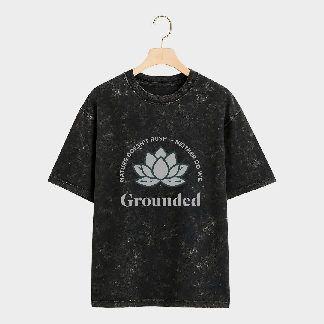 Black-Root-line Acid Wash Oversized T Shirt