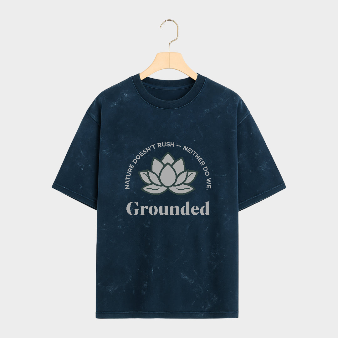 Navy Root-line Acid Wash Oversized T Shirt
