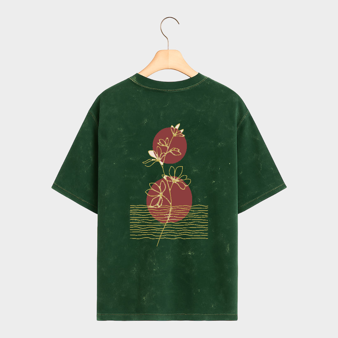 Bottle Green Tide-bloom Acid Wash Oversized T Shirt