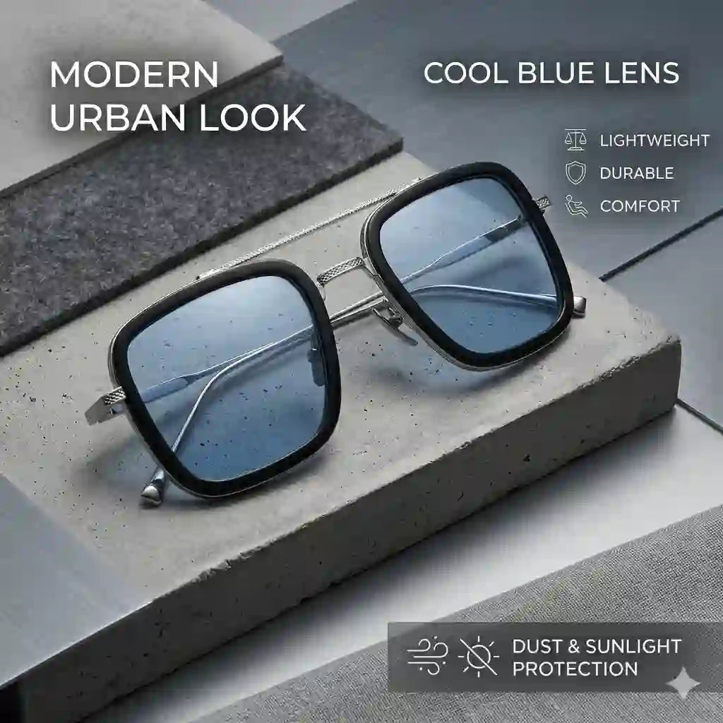 Arctic Blue Retro Square Sunglasses