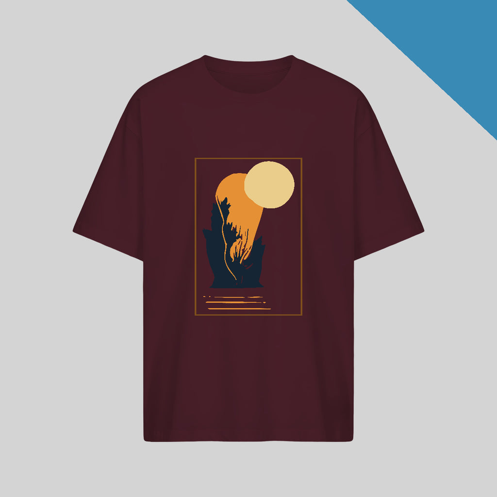 Verdant Glow Oversized T-Shirt in Maroon color