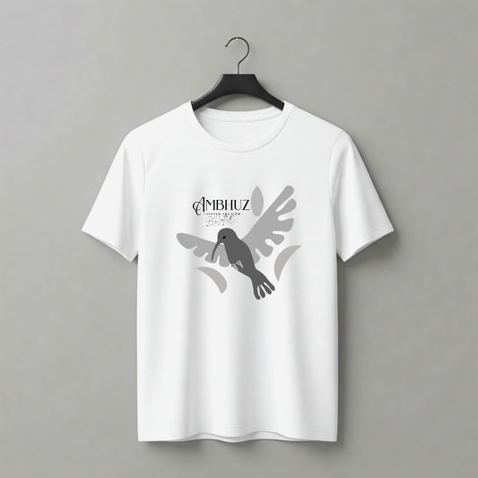 Bold grey bird cotton T-shirt in White color